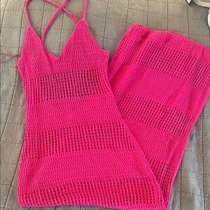 L*Space Pink Crochet Swim Coverup Small EUC
